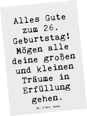 Produktbild von Mr. & Mrs. Panda Postkarte Spruch 26. Geburtstag - Weiß - Geschenk, Happy Birthday, Alter, Ansichtskarten, Familienmitglied, einzelkarte, Grußkarte, Postkarten, Wünsche
