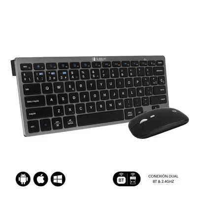 Produktbild von Subblim OCO020 Kabellose Tastatur- und Maus-Kombination, Kompaktes Multi-Device-Set/Grau