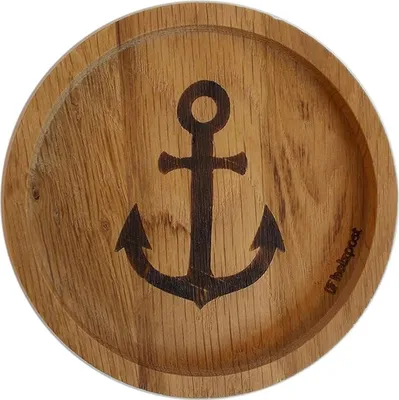 Produktbild von Maritimer Glas-Untersetzer - Runder Untersetzer aus rustikaler Eiche Holz mit eingebranntem Motiv (61345)