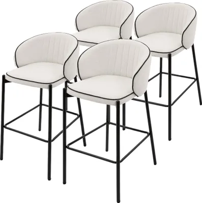 Zdjęcie produktu dla ML-Design zestaw 4 stołków barowych Beżowe obicie z tkaniny 76 cm wysokości Tapicerowane stołki barowe z metalową ramą Oparcie i podnóżek Stołki kuchenne Stołki bistro