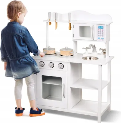 Produktbild von Küchenspielzeug aus Holz - Spielküche - Kinderküche - Spielküche inklusive Küchenutensilien - 85x30x60 cm - Weiß