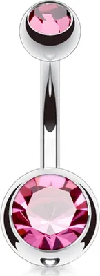 Produktbild von viva-adorno 1,6 x 8 x 4+6 mm Bauchnabel Piercing Banane Titan G23 Bananabell Doppel Kristall Kugeln Zirkonia Z323, pink