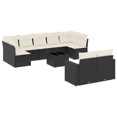 Produktbild von Gartenmöbel-Set 10-tlg., modulare Sofagarnitur für Außenbereich, PE-Rattan, pulverbeschichteter Stahl, Hartglas Tischplatte, Cremeweiße Kissen mit ...