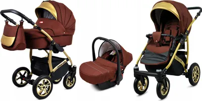 Produktbild von BabyLux® Gold Lux | 3in1 Kinderwagen Set | Chocolate | Kombikinderwagen | Kinderwagenset | Buggy