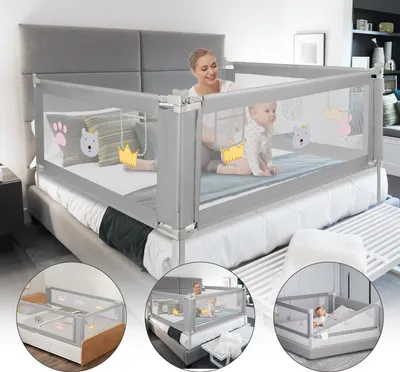 Produktbild von TolleTour Bettgitter Kinder Bettschutzgitter Höhenverstellbar 200cm Rausfallschutz Bett für Kinder, Kinderbettgitter mit luftiges Netz, für Familienbett und Kinderbett