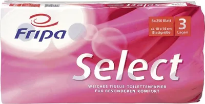 Produktbild von Toilettenpapier Select - 3-lagig geprägt hochweiß 8 Rollen à 250 Blatt. Packung mit 6 Stück