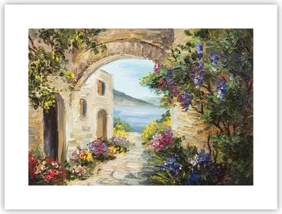 Produktbild von Poster - Poster ohne Rahmen - Haus Santorini Blumen - 40x30 cm - Wand Bild - Wanddeko - Wandbilder - Kunstposter - Wandposter - Bilder - Kunstdruck - Wanddekoration - Wandbild - P2XAA40x30-4191
