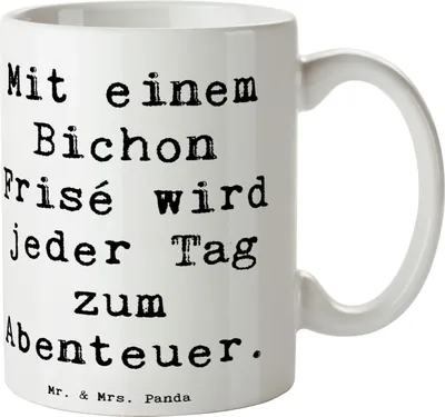 Produktbild von Mr. & Mrs. Panda Tasse Spruch Bichon Frisé Abenteuer - Weiß - Geschenk, Familienhunde, Becher, Kaffeetasse, Hunderasse, verspielt, Hunderassen Eigenschaften, Vielfalt