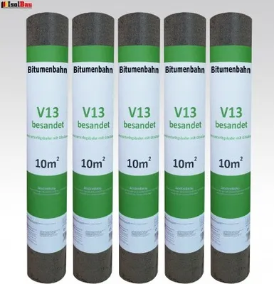 Produktbild von Isolbau Dachpappe V 13 besandet mit Glasvlieseinlage 50 m2 5 Rollen Dachbahn Glasvlies Bitumen