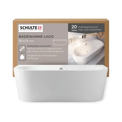 Produktbild von Schulte Badewanne Modell Lago, Weiß Sanitäracryl, 180x79 cm, Höhe 58cm, inkl. Ablauf