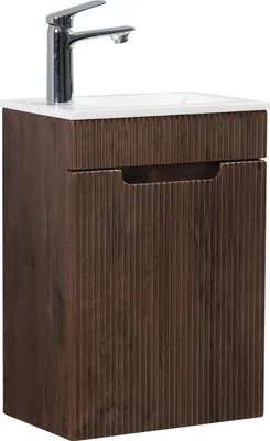 A bathroom vanity set with a sink and cabinet.