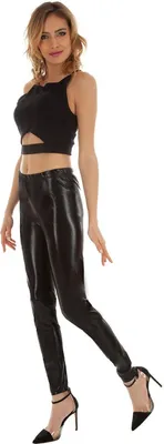 Leggings Schwarz glänzend Party Kostüm-Zubehör für Damen Gr. S-XL Fasching Karneval Space Accessoire Tanzen Mottoparty Halloween