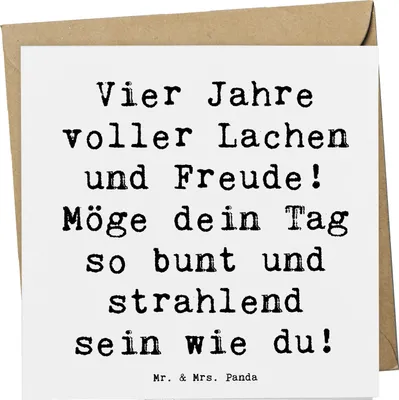 Produktbild von Mr. & Mrs. Panda doppelkarte Spruch 4. Geburtstag Freude - Weiß - Geschenk, Geburtstagsgeschenk, Meilenstein, faltkarte, Lebensfreude, Glückwunschkarte, Geburtstagsdeko