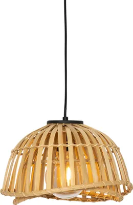 Produktbild von QAZQA - Orientalisch Orientalische Hängelampe I Pendellampe I Pendelleuchte schwarz mit natürlichem Bambus 30 cm - Pua I Wohnzimmer I Schlafzimmer - Bamboo Rund - LED geeignet E27