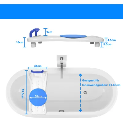 Produktbild von XMTECH Badewannensitz Badewannenbrett mit Drehscheibe Sitzbrett für Badewanne, Brett für Badewanne, Stuhl für Badezimmer, Badehilfe Einstiegs Hilfe Sitzbrett, mit Blau Haltegriff