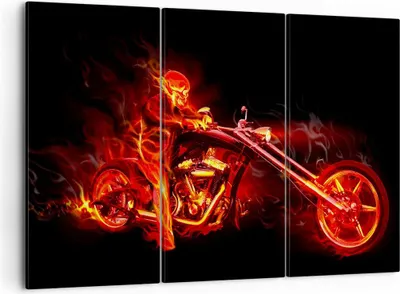 Produktbild von Bild auf Leinwand - Leinwandbild - Flammen Motorrad Skelett - 105x70cm - Wand Bild - Wanddeko - Leinwanddruck - Bilder - Kunstdruck - Wanddekoration - Leinwand bilder - Wandkunst - CE105x70-0148