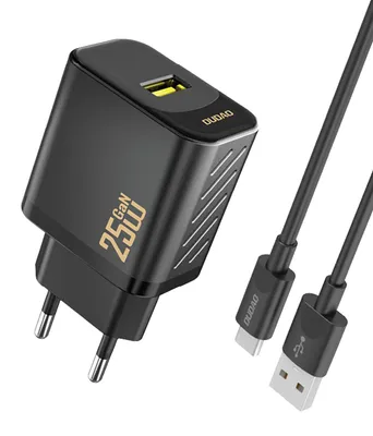 Image de Chargeur secteur Dudao A27Steu 25 W Gan USB-A avec câble USB-A - USB-C - noir