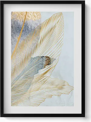 Produktbild von Glamour-Bananenblätter mit Gold– Wandbild mit Rahmen – Gerahmtes Bild  – Wanddekoration – 50x70 cm –  Schwarz Rahmen