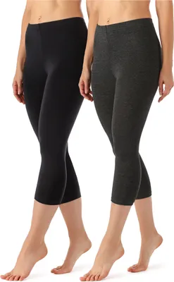 Produktbild von Merry Style Damen Leggings 3/4 aus Viskose 2 Pack MS10-144 (Schwarz/Dunkelmelange, S)