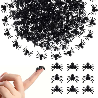 Obrázok produktu pre Sada 100 realistických čiernych pavúkov – dekorácia na Halloween – strašidelná výzdoba na párty – ideálne do strašidelného domu