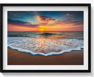 Produktbild von Sonnenuntergangslandschaft über dem Meer– Wandbild mit Rahmen – Gerahmtes Bild  – Wanddekoration – 80x60 cm –  Schwarz Rahmen