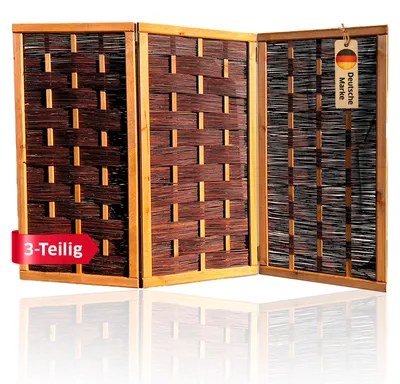Produktbild von NOOR Weiden Paravent DELUXE 3-teilig 150x180 cm - klappbarer Sicht- & Windschutz aus Weide mit stabilem Kiefernholzrahmen für Outdoor