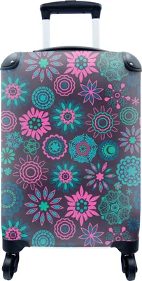 Produktbild von MuchoWow® MuchoWow® Koffer Handgepäck Trolley Rollkoffer Kleine Reisekoffer mit 4 Rollen - Neon - Blumen - Muster - Cabin Size < 55x40x23 cm & 55x40x20 cm - Fotokoffer - Kabinenkoffer - Boardgepäck -