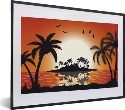 Produktbild von MuchoWow® MuchoWow® Gerahmtes Poster Insel - Meer - Sonne - Palme 40x30 cm - Poster mit zchwarzem Bilderrahmen - Bilderrahmen - Poster im Rahmen