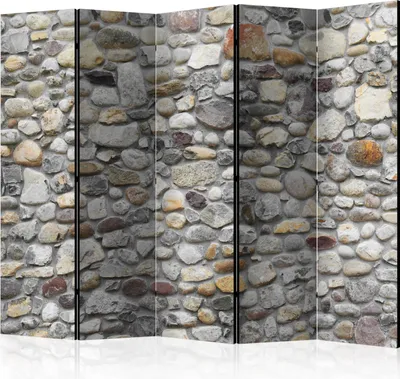 Produktbild von Akusticher Raumteiler stein Foto Paravent 225x172 cm beidseitig auf Vlies-Leinwand bedruckt Akustikschaum Trennwand Spanische Wand Sichtschutz Home Office Steine Mauer f-A-0537-z-c