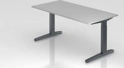 Produktbild von Schreibtisch Mika | Grau | Graues Gestell | BxT 160x80cm | Arbeitshöhe 65-85cm | höhenjustierbar, 1cm Raster | C-Fuß-Gestell | Rechteckform