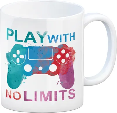 Produktbild von Game Controller Kaffeebecher mit Spruch Play with no limits