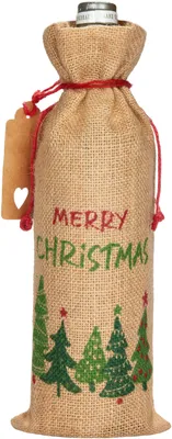 Produktbild von BRUBAKER Weinbeutel für Weihnachten - Merry Christmas Grün/Rot - 36 cm x 17 cm Jutesack  - Weintasche für Wein und Sekt - Flaschenbeutel, 1 Stück