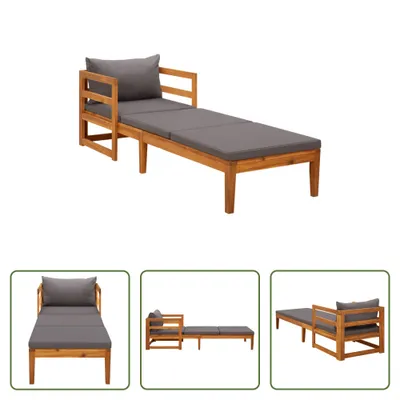 Produktbild von The Living Store Sonnenliege mit Dunkelgrauen Kissen Massivholz Akazie