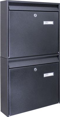 Burg-Wächter Briefkastenanlage 2 Fach Schwarz 36x64x10cm, Doppelbriefkasten, Postkasten A4 Einwurf mit Namensschild, 2 Schlüssel [BKQSCH3 Blanco]