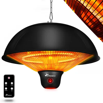Obrázok produktu pre TRESKO infračervený sálavý stropný ohrievač sálavý ohrievač čierny 1500W s diaľkovým ovládaním a LED osvetlením | elektrický sálavý ohrievač s 3 úrovňami ohrevu | terasový ohrievač vnútorný a vonkajší | infračervený sálavý ohrievač stropný terasový typ 2