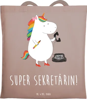 Produktbild von Mr. & Mrs. Panda Tote Bag Einhorn Sekretärin - Braun Pastell - Geschenk, Unicorn, Schultasche, Büro, Uni Tasche, Steuerbüro, Einkaufstasche, Shopping, Einhörner