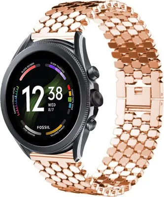 Produktbild von Strap-it Stahlarmband - Kompatibel mit Fossil Gen 6Armband 44mm Fossil uhrenarmband Fossil ersatzarmband Edelstahl für Smartwatch 22mm Armband Rosa gold 22mm