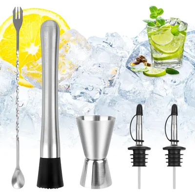 Productafbeelding van Cocktailshaker set - Roestvrij staal - 5-delig - Met maatbeker en stamper