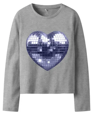 Productafbeelding van NAME IT meisjes T-shirt Nkfthelmas Ls Short Top Box, grijze melange, maat 122-128