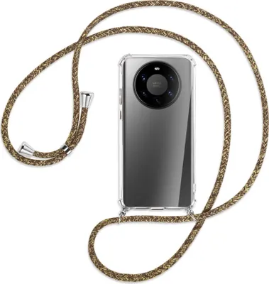 Produktbild von Handykette Backcover-Schutzhülle mit Band (Metall silberfarben) für Huawei Mate 40 Pro Plus - braun+beige