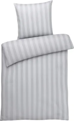 Produktbild von Damast Bettwäsche 155x220 Grau Streifen Bettbezug 155 x 220 gestreift 100% Baumwolle