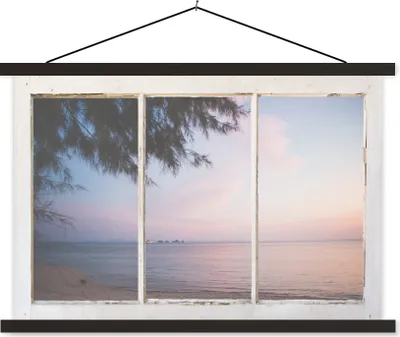 Produktbild von MuchoWow® Textilposter Aussicht - Palme - Meer 60x40 cm mit schwarzem Rahmen - Hölzernes