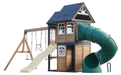 Produktbild von AXI Noud Spielturm aus Holz mit 2 Schaukeln & Rutsche in Creme Weiß & Röhrenrutsche | XXL Spielhaus / Spielplatz für Kinder mit Klettergerüst &