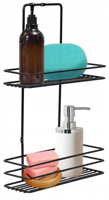Image de SEPIO Étagère de douche noire, rangement de salle de bain à deux étagères, étagère de douche à suspendre, étagère de rangement pour douche, étagère de douche