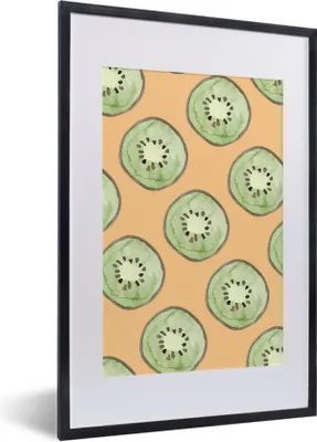 Produktbild von MuchoWow® Gerahmtes Poster Kiwi - Aquarell - Orange 40x60 cm - Poster mit Schwarzem Bilderrahmen Wandposter Rahmen Foto Bilder - Poster in Rahmen