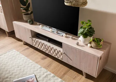 Produktbild von MASSIVMOEBEL24 TV-Board 188x40x48 Akazie weiß lackiert MOSAYK #205