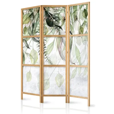 Produktbild von Paravent 135x171 cm 3-teilig einseitig eleganter Sichtschutz Raumteiler Trennwand Raumtrenner Holz Design Motiv Deko Home Office Botanik Natur b-C-0873-bh-b