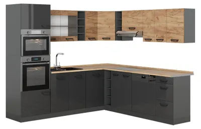 Productafbeelding van Hoekkeuken Vicco R-Line Antraciet-gouden eik/Antraciet 247 x 237 cm tweekleurige kasten, BL Eik, Model 58714
