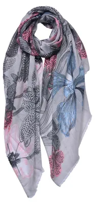 Productafbeelding van Clayre & Eef Gedessineerde dames sjaal, 85x180 cm, beige, roze, synthetisch, bloemenprint