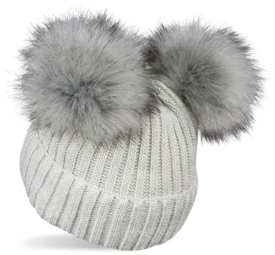 Produktbild von styleBREAKER Kinder Strick Bommelmütze mit 2 Kunstfellbommel und Fleece Futter, Winter Mütze, Strickmütze, 2-5 Jahre 04024203